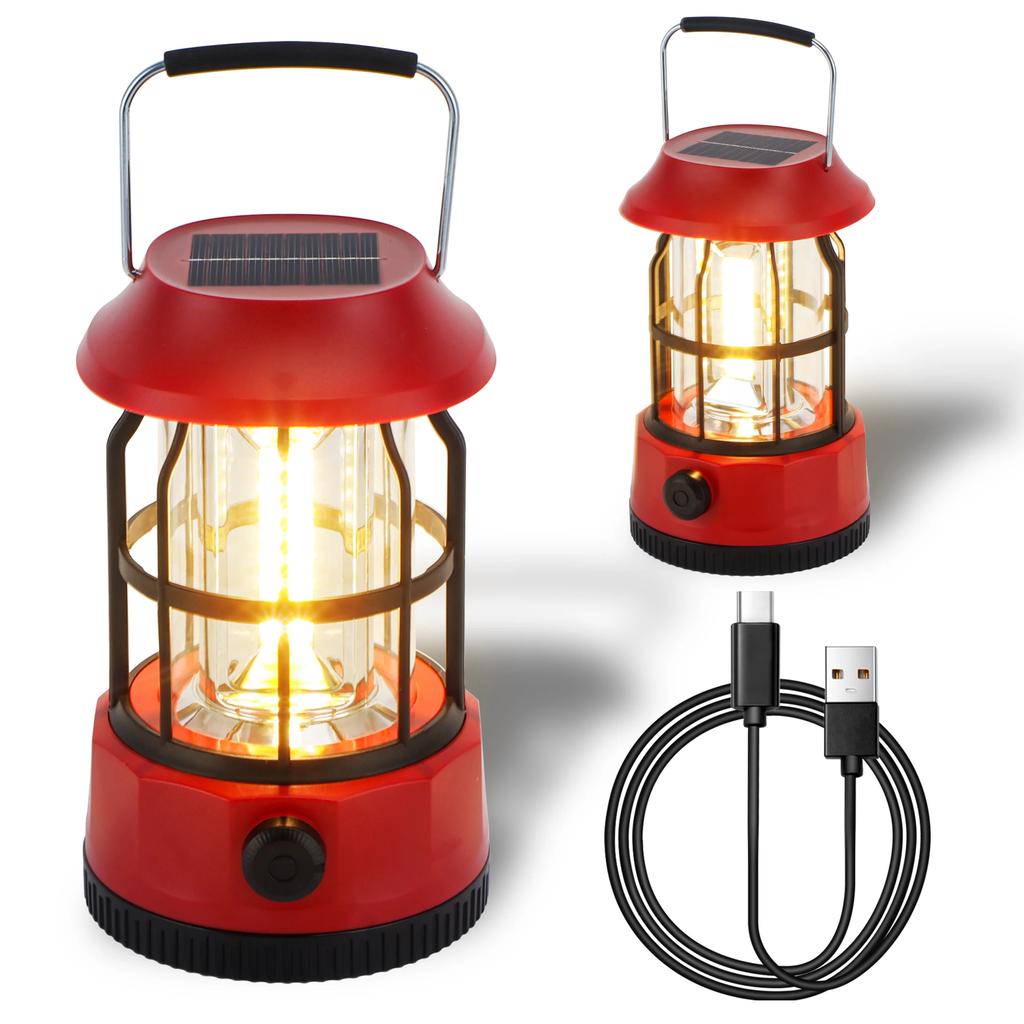 Set of 2 LED Solar Rechargeable IPX3 Water-Resistant Portable Emergency Outdoor Camping Lights Outage Hurricane Hiking (Red)