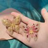 Gold-plated Copper Butterfly Brooch with Zirconia and 9-10mm Pearl Setting