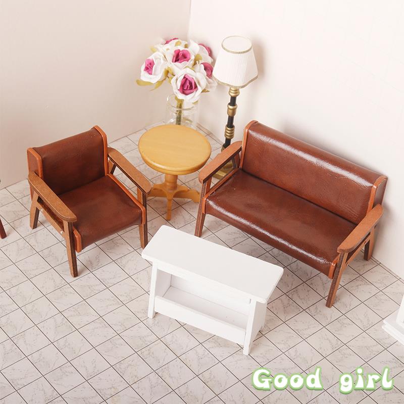 1/12 Dollhouse Miniature Furniture Leather Sofa Single/Double Chair Model Doll Home Living Room Decor Accessor Children Toy Gift