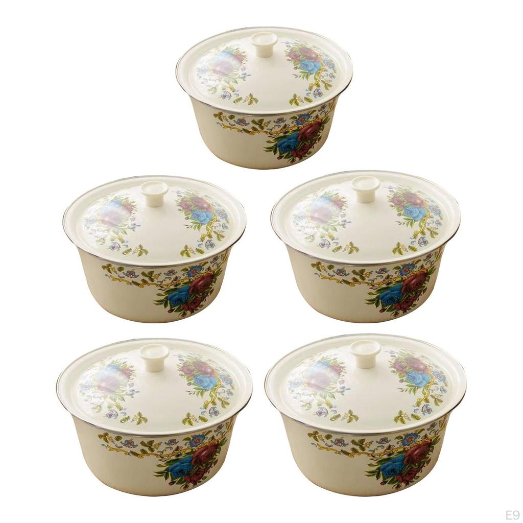 Emaille Mischschüssel Behälter Emailleware Rund Küchengebrauch Vintage Design Blumendekor