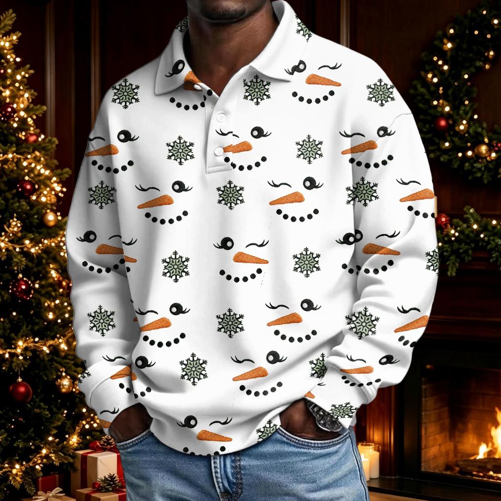 Men's Christmas Long Sleeve Button-Up Shirt for Holiday Parties and Casual Wear