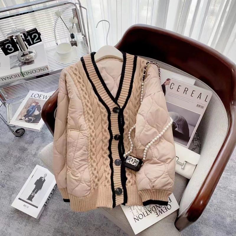 Autumn and winter new fashion temperament cotton plus color matching knitted sweater cardigan jacket women
