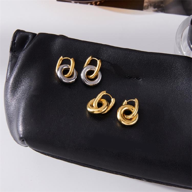 Polished Double Rings Earrings Sturdy Stainless Steel Comfortable Designs Women Fashion Accessory