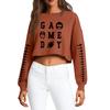 Women's Fashion Retro Printed Camedy Navel-baring Long-sleeved Pullover Sweatshirt