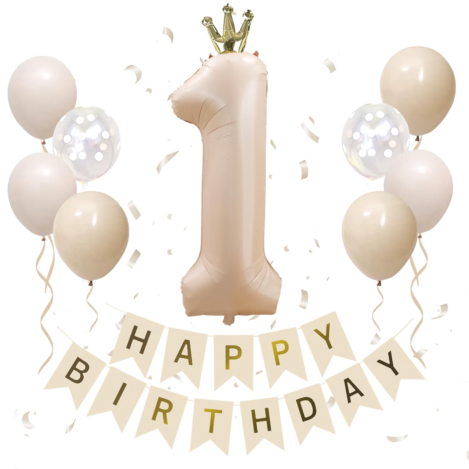 

Iysoll 40-inch Number Balloon Set 1-Year Birthday Decoration Dusty Color Crown Character Party Decor