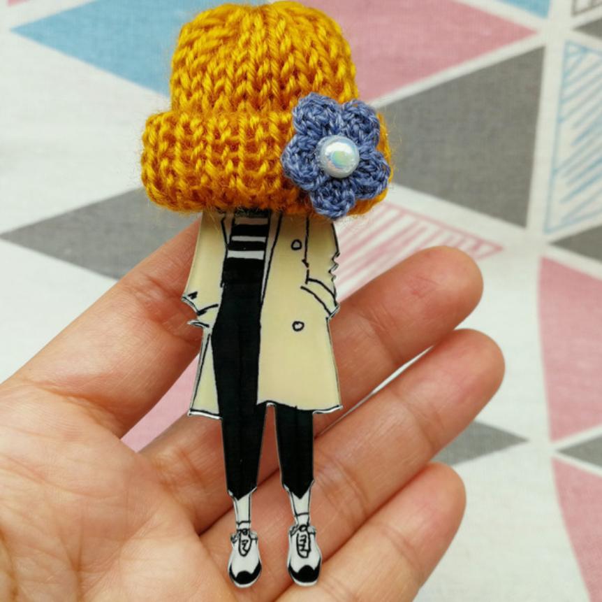 Girl Cute Brooch Wool Hat Badges Big Handmade Fashion Lovely Funny Brooches For Woman Harajuku Style Lapel Pins Lover Mom Gifts