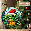 Acrylic Santa Claus Pendants Stained Glass Style Christmas Hanging Pendant, Plants Ornaments with Lanyard Double Sided Printed Xmas for Tree