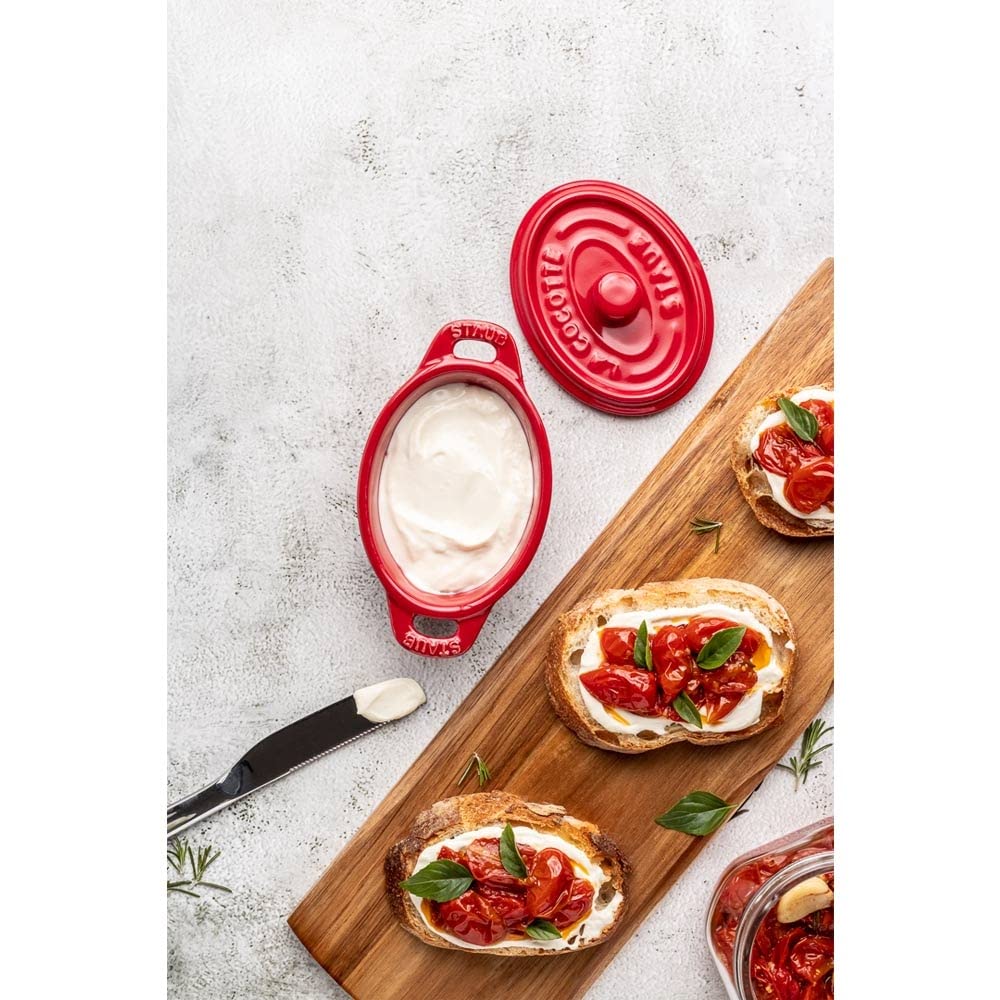 Staub Mini Cocotte Oval Cherry 11cm Heat-Resistant Storage Container Microwave Safe [Official Japanese Retailer] Ceramic Cocotte Oval 40511-086