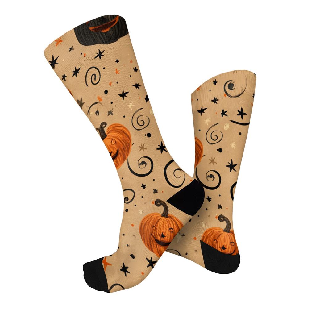 Unisex Mid-Calf Socks Breathable Comfortable Fit Halloween Patterned Socks with Elastic Cuff Suitable for Daily Wear and Seasonal Use