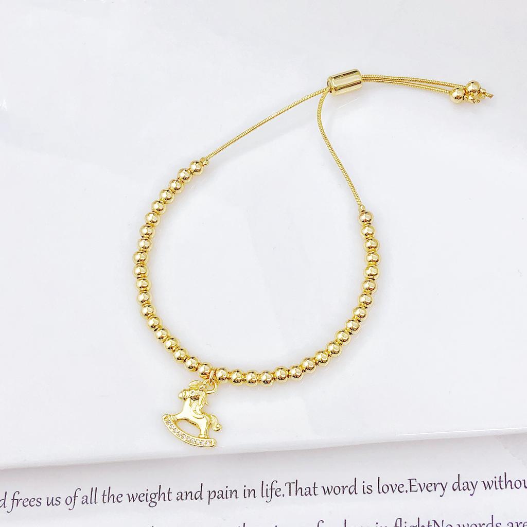 New Design Gold Color Copper Bead Chain Zircon Horse Animal Bracelet Fashion For Women Girls Casual Party Jewelry Gift Accessory