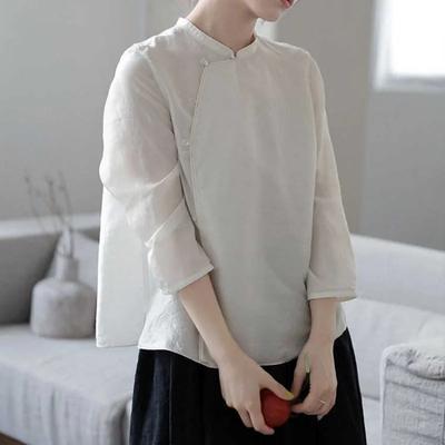 White Lightweight Slant Collar Women's Top New Chinese Style Shirt Spring Summer Fashion Simple