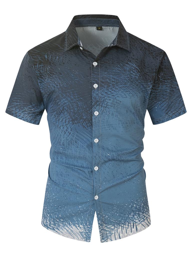 Striped Gradient Printed Top with Lapel Fashionable Men's Short-sleeved Shirts