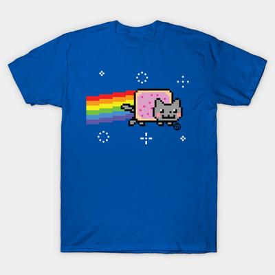 Men Black Print T-shirt Space Cat No-Cut Transfer Paper Print Cotton Tshirt