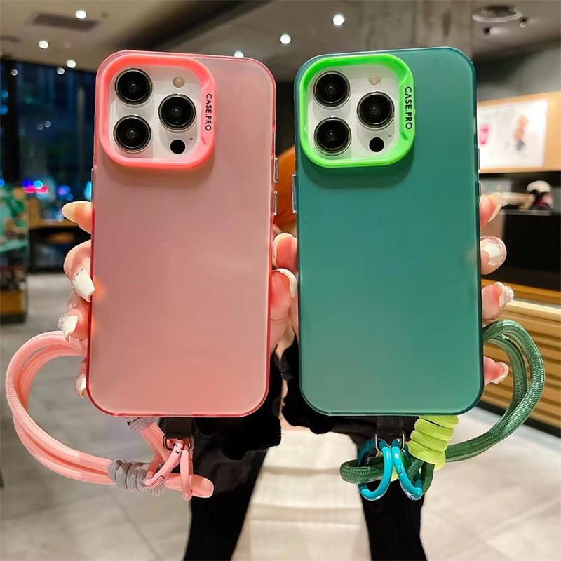 Fashion Lanyard Bracelet Silicone Metallic Aurora Matte New Case For iPhone 16 15 14 13 12 11 Pro Max X XS XR Soft Shockproof Cover