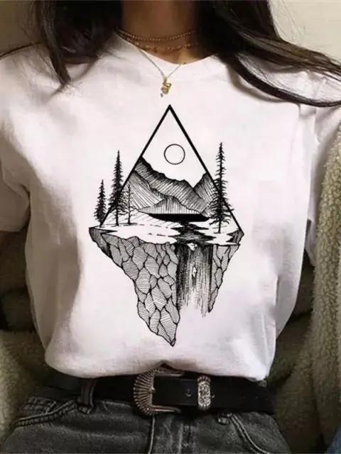Maycaur Newest Funny Moon Print T Shirt Women White and Black Shirts Fashion Round Neck Short Sleeve T-Shirt Summer Tees Casual Top