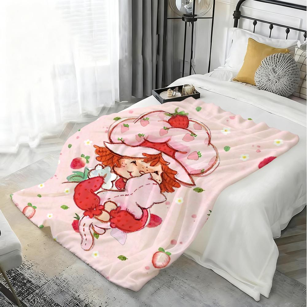 Cartoon S-Strawberry Shortcake Throw Soft Flannel Blanket Warm Knee Skin-Friendly Throw For Sofa Office Bed Winter Oversize