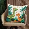1Pc Cartoon Dinosaur Jungle Print Throw Pillow Cover,Suitable For Sofa,Bedroom,Living Room,A Fun Gift For Dinosaur Lovers