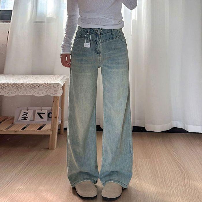 

Light-colored wide-leg jeans women s pear-shaped body autumn new fat mm large size loose and thin straight pants 4XL світло-синій колір