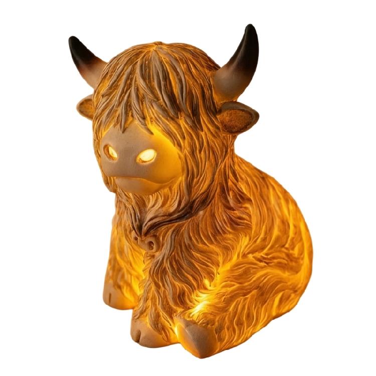 

High Land Cow Resin Sculpture Nightlight Desktop Decoration for Home Office Farmhouse Tiered Tray Collectible Ornament 1