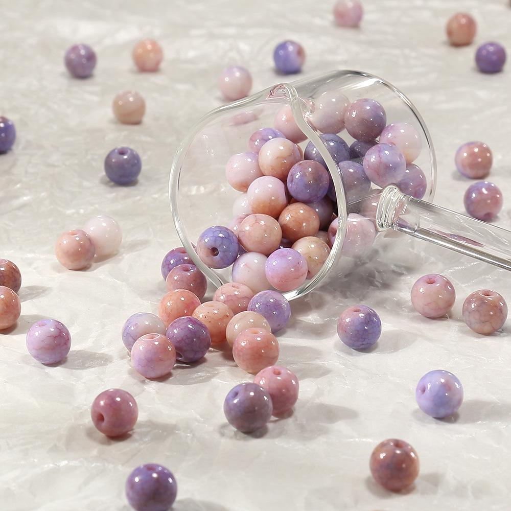 100pcs 8mm Pastoral Oil Painting Imitation Ceramic Glass Jade Crushed Beads for DIY Handmade Bracelets and Loose Beading