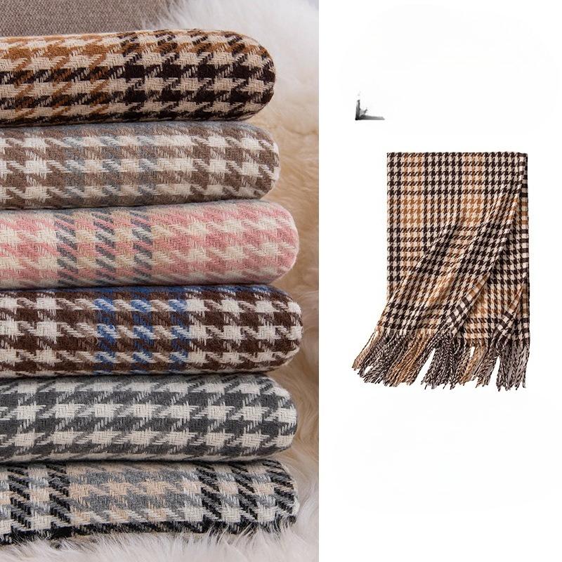Autumn and Winter Korean Atmosphere Houndstooth Plaid Scarf Contrasting Color Thickened Long Scarf Simple and Versatile for Couples