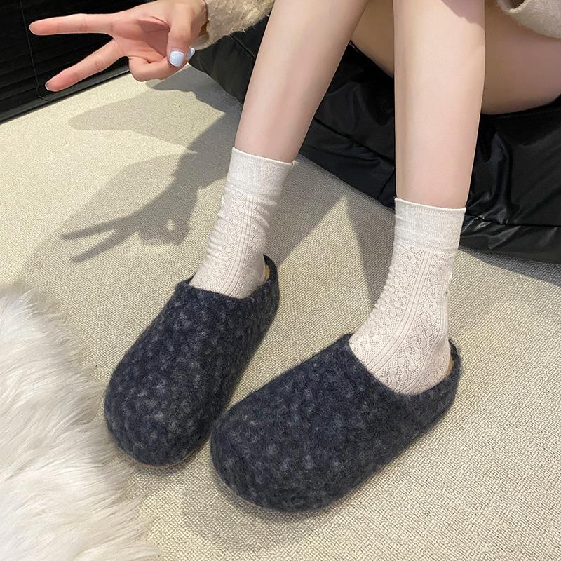 Autumn Winter Women's Sheepskin Mules Slippers Thick Bottom Hair Wrapped Head Lazy Shoes Fashionable Slip-On Boots