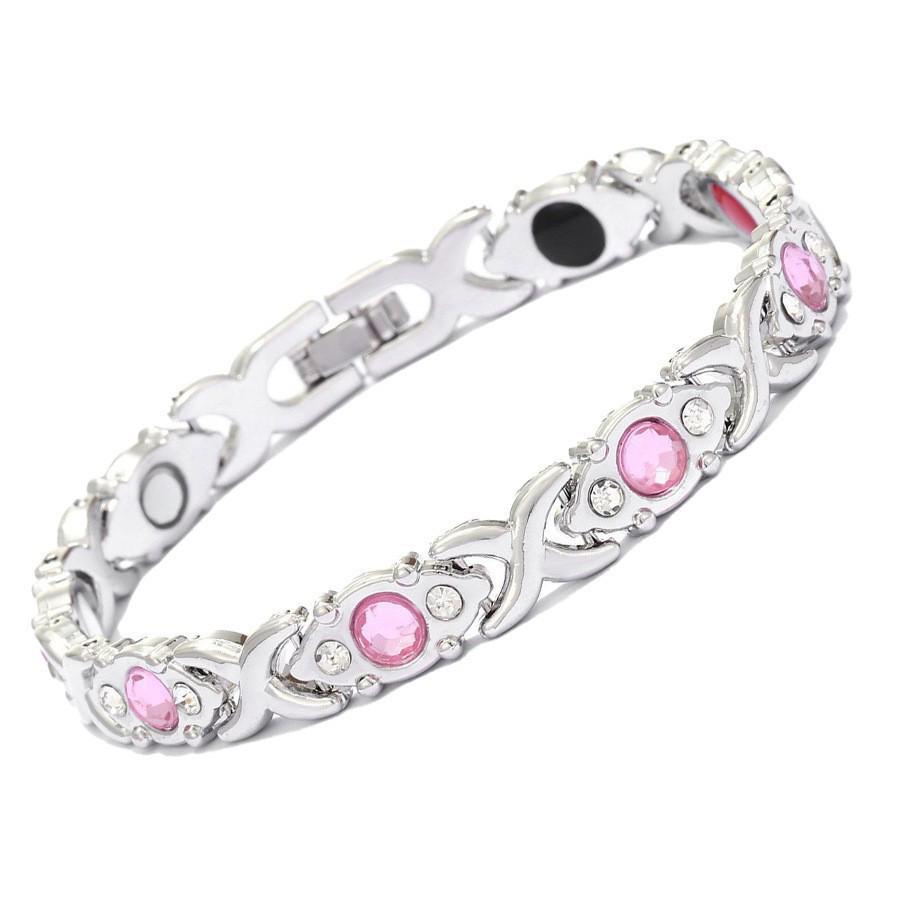 Bracciale Magnetico Europeo e Americano Transfrontaliero con Inlay di Foglie e Diamanti, Rame Rosso Antico, Spazzolato, Regolabile.