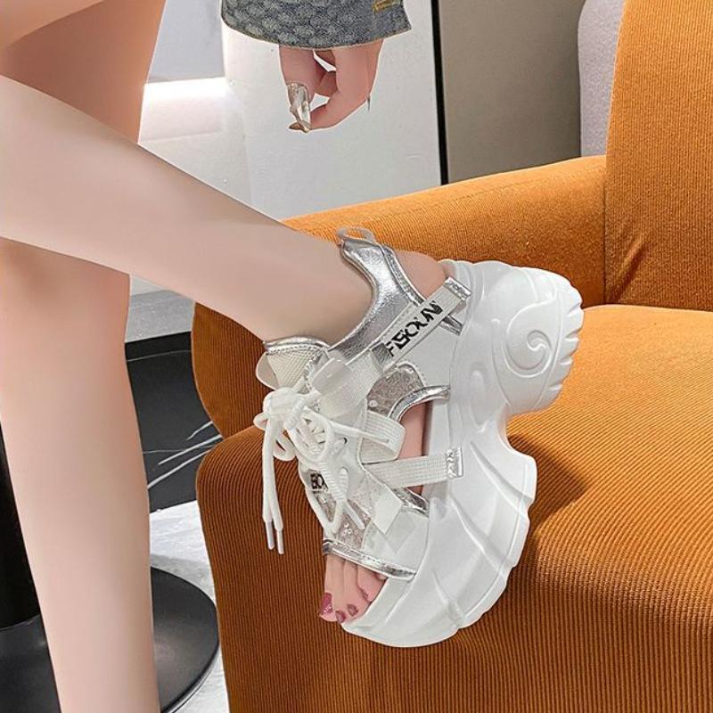 High Platform Sandals Woman Summer Mesh Chunky Sneakers Female Wedges Slippers For Women Peep Toe Sandalia Feminina 8.5CM