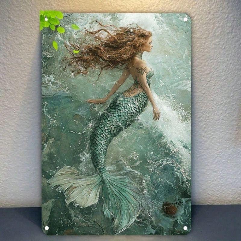 Mermaid Ocean Waves Metal Wall Art Cafe Decor Tin Sign Poster