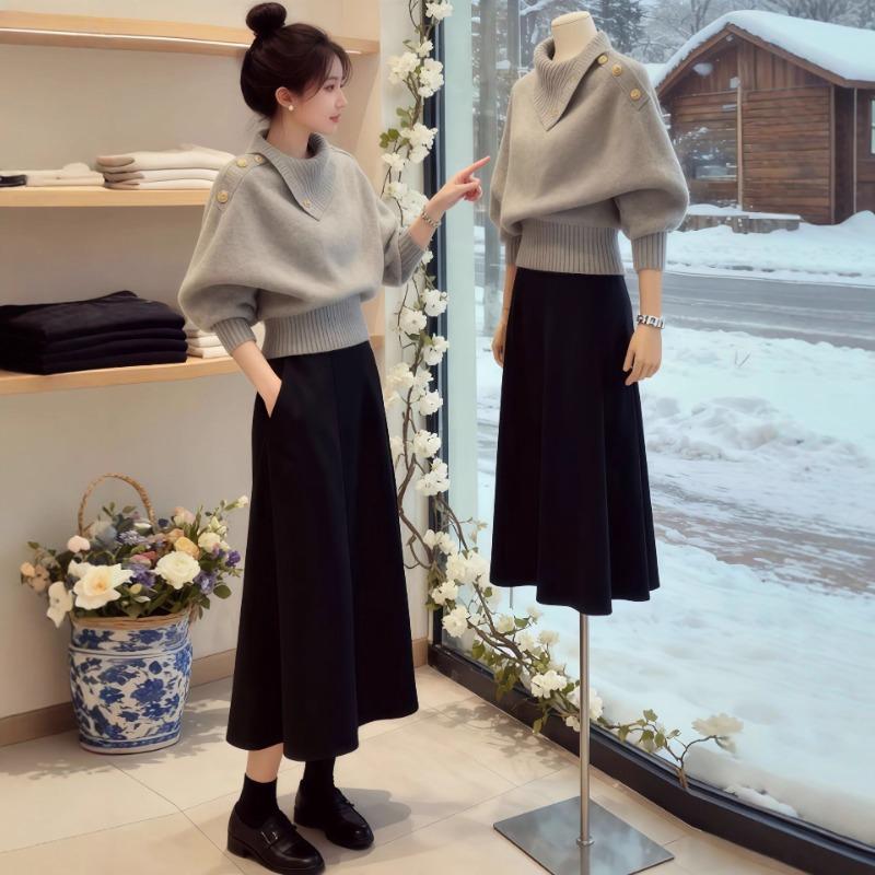 Ленивый Серый Свитер с Неправильным Воротником Женский Зимний Уникальный, Красивый, Зрелый Характер Утепленный Свитер Onesize