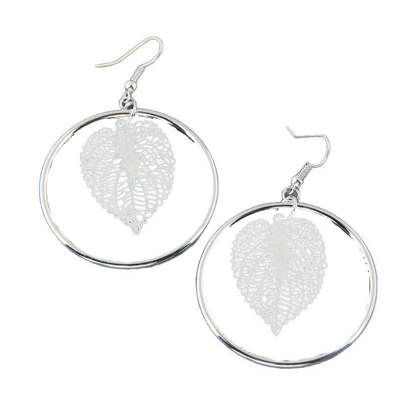 Fashionable Leaf and Circle Drop Earrings , Exaggerated Design Alloy Earrings for Women , Trendy Accessory
