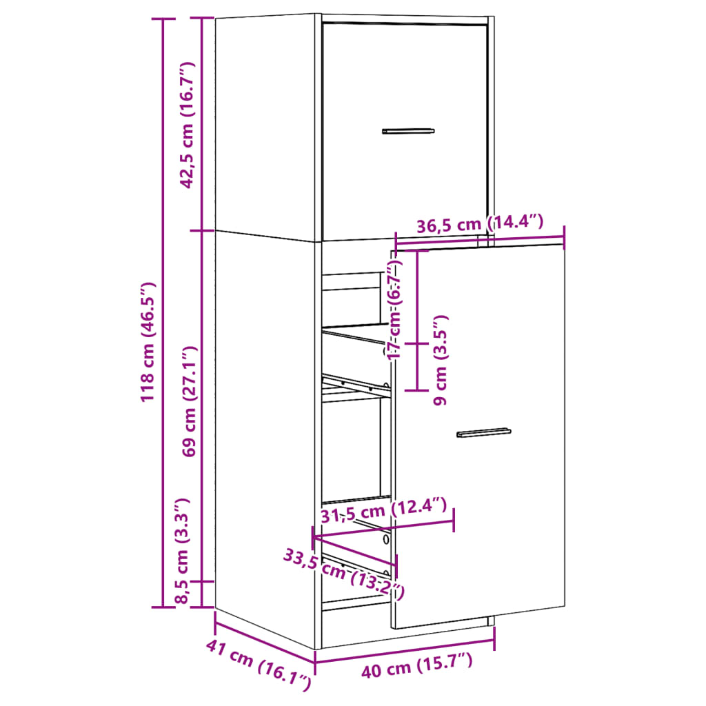 Apothecary Cabinet White 40x41x118 cm Particleboard