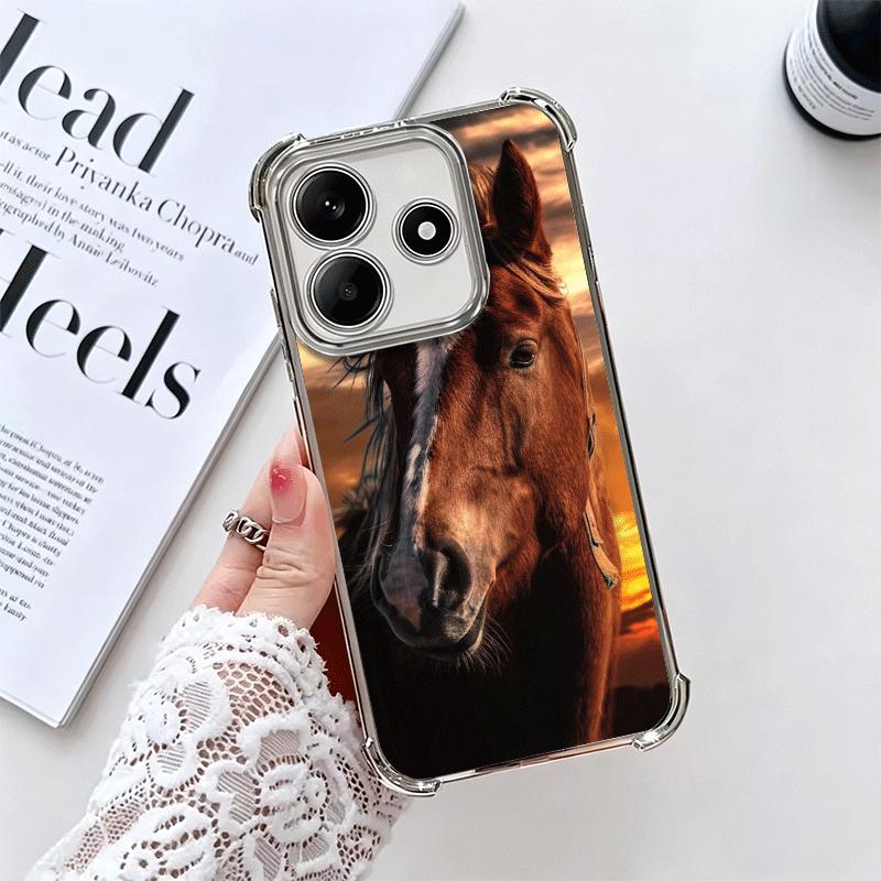 Ferghana Horse Animal Plating Phone Case For Xiaomi Redmi Note 14 15 Pro Plus 13 12 11 11S 11T 10 9S 9 5G Anti-Fall Airabag Cove