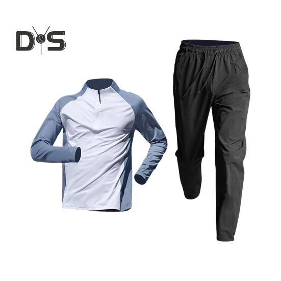 

Мужской быстросохнущий костюм для фитнеса, 2 шт./компл., футболка с половиной молнии, комплект брюк, спортивная легкоатлетическая одежда, дышащая спортивная одежда для бега, езды на велосипеде L белый