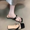 French Thick Heel Metal Buckle Sleeve Toe Slippers Women's Summer Wear Versatile Not Tired Feet Small Slope Heel Beautiful Cool Slippers