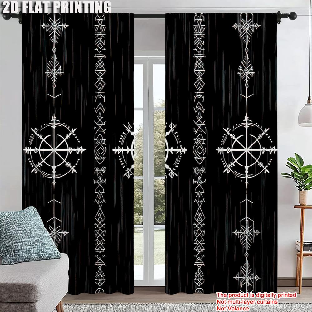 

2Pcs Black Background Viking Symbol Light Filtering Curtains Polyester Perfect For Bedroom Living Room Decor 52.50 × 116.00 cm 2 pcs