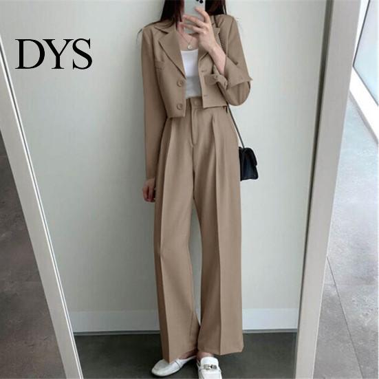 Lady Wide Leg Trousers 2 Pcs/Set Women Coat Pants Set Lapel Single-breasted Cardigan Long Sleeve Jacket High Waist Straight Formal Commute Outfit