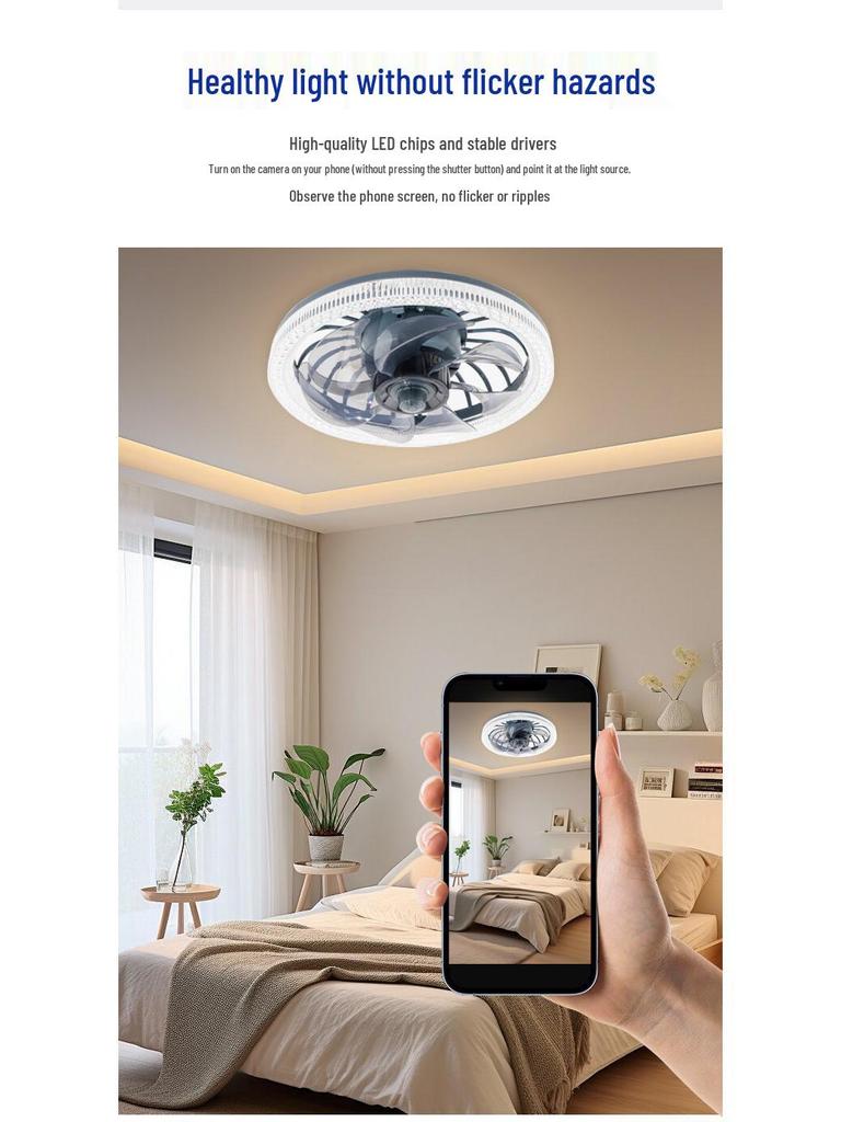 Smart Remote Control Ceiling Fan Light: Silent, Dimmable, E27 Screw, Integrated for Bedroom Lighting.