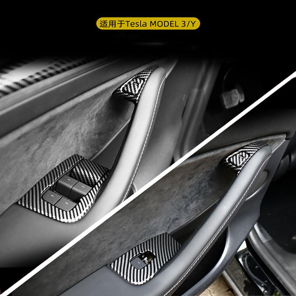 For Tesla Model 3 Model Y Car Window Control Panel Button Decor Sticker 14Pcs Door Switch Trim Frame Cover Car Interior Stickers