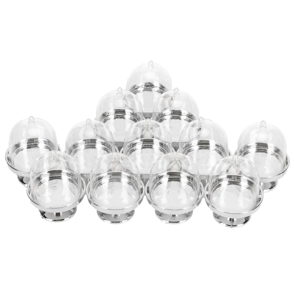12er Set Mini Süßigkeitenbox Kuchenständer Cupcake Süßigkeiten Präsentationsplatte mit Deckel PartyzubehörBoden Silber