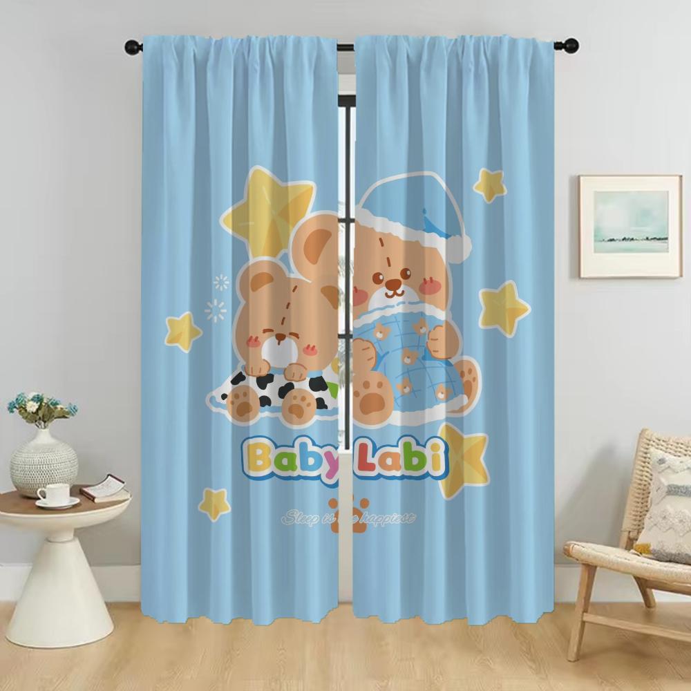 Sleeping Bear Curtains for Living Room Curtain Partition Home Interior Curtains 2 Pieces Shades Tulle for Bedroom Kitchen Camera