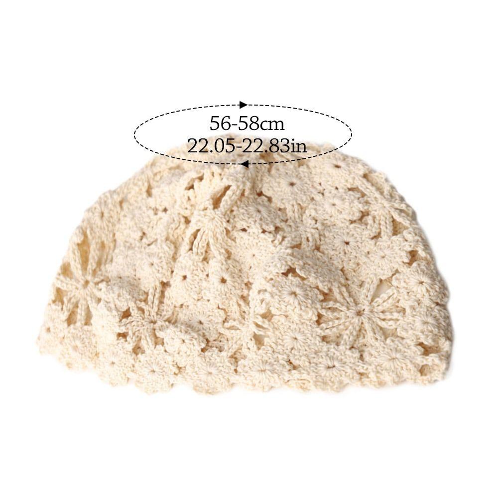 Flowers Knitted Hat Hollowed Out Skullies Hat Breathable Sun Visor  for Women