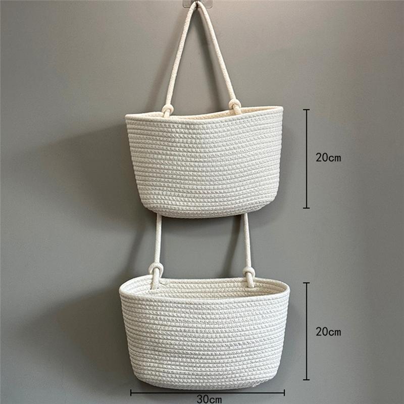 Household Wall-Mounted Woven Storage Basket, Three-Layer Hanging Design, Wall-Mounted Basket For Home Use, Environmentally