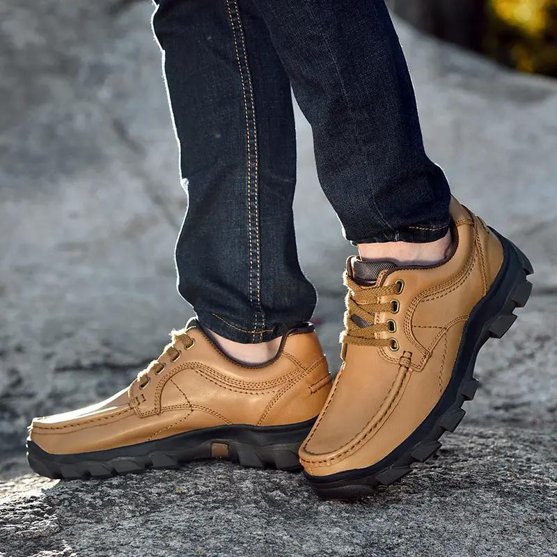 Genuine Leather Male Comfortable Loafers Male All Match Flats Outdoor Mens Casual Hiking Shoes Men Non Slip Walking Footwear