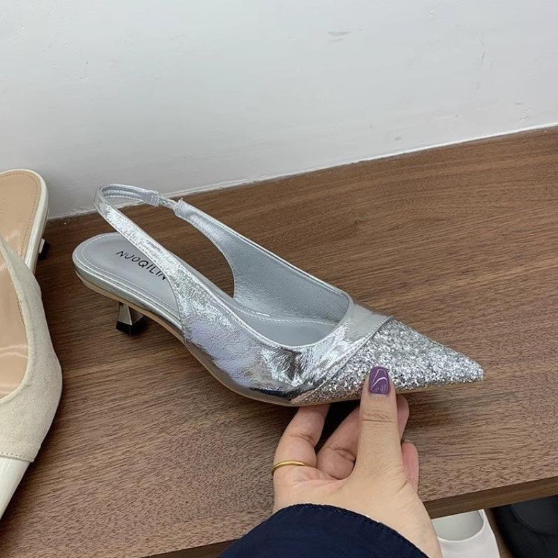 

Fashion Womens Leather Slippers High Heels Shoes Party Pumps Woman Summer Sandals Women High Heel Slingback Sandal Shoe 39