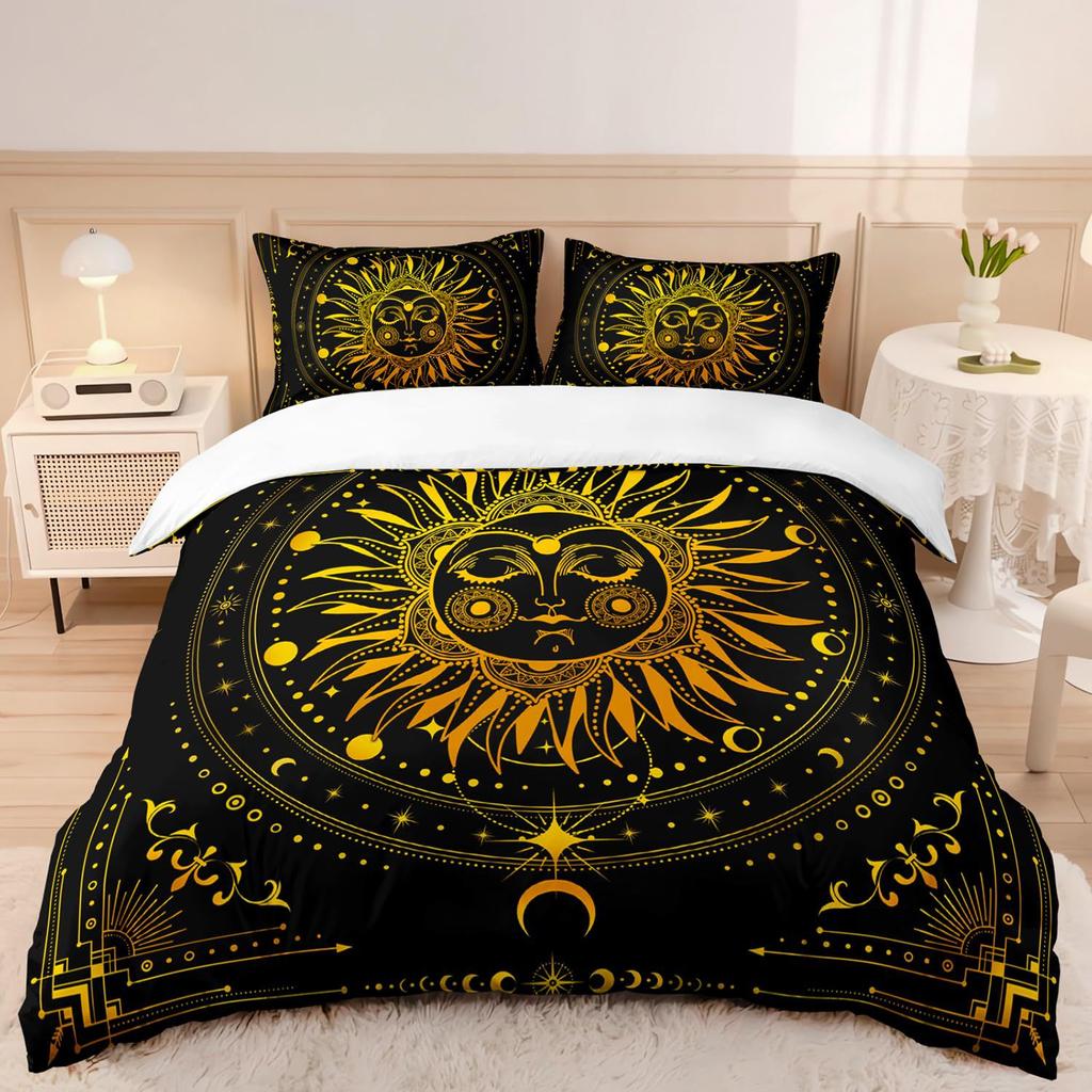 Bohemian Golden Moon Sun Print Duvet Set Bedding Kit