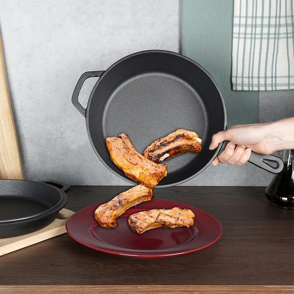 Cast Iron Pot Saucepan Roasting Pan Frying Pan Baking 2 in 1