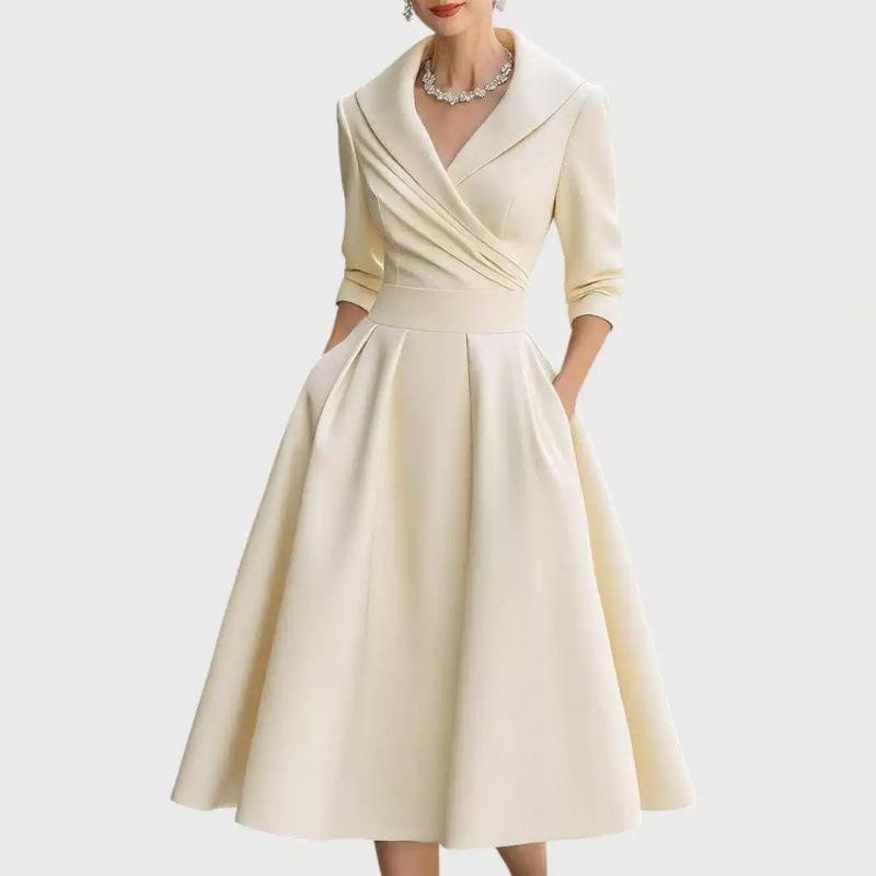 European Autumn 2025 Long Sleeve High Waist Lapel Dress