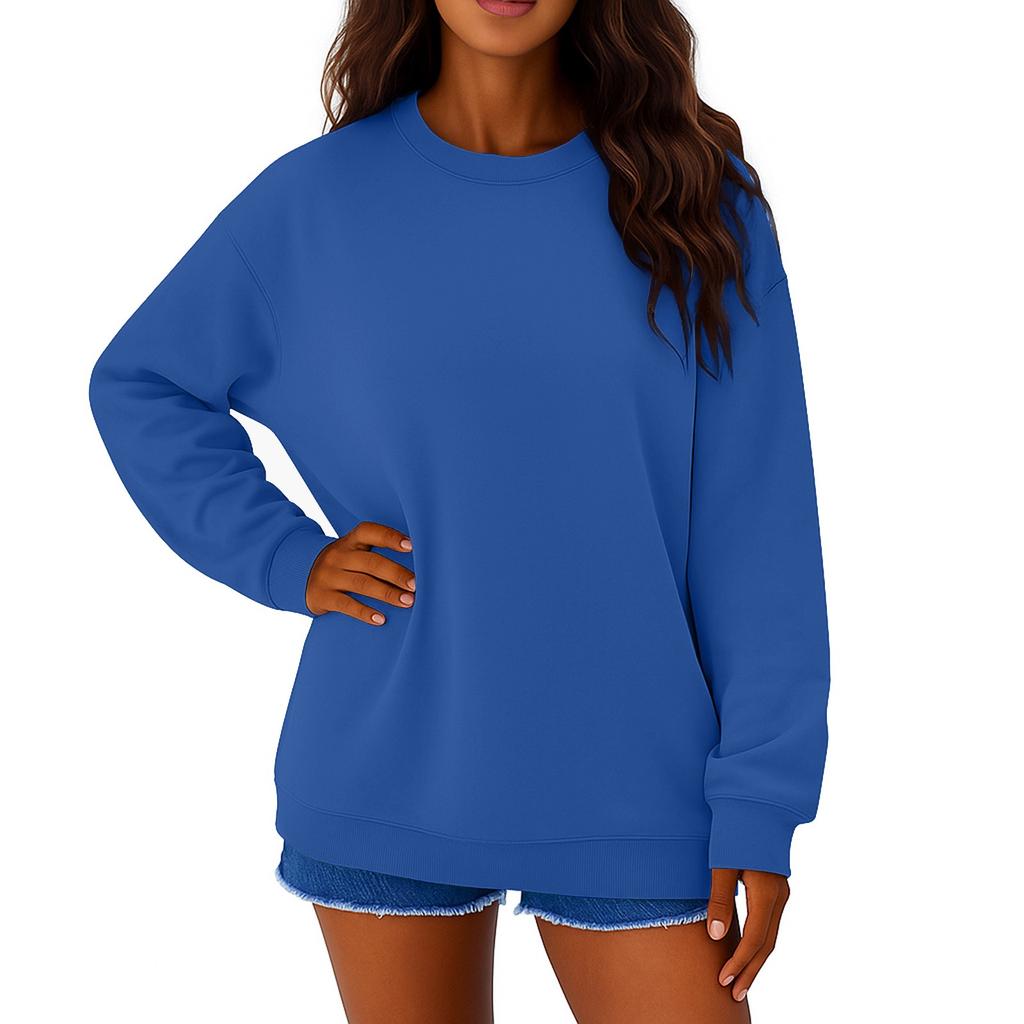 Moletom Casual Feminino de Veludo Cor Sólida Gola Redonda Solto