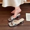 Fashion 2025 Summer New Women's High-heel Casual Sandals Elegant French Style Lace Bow Open Toes Slippers Comfortable Fashion Cool Shoes